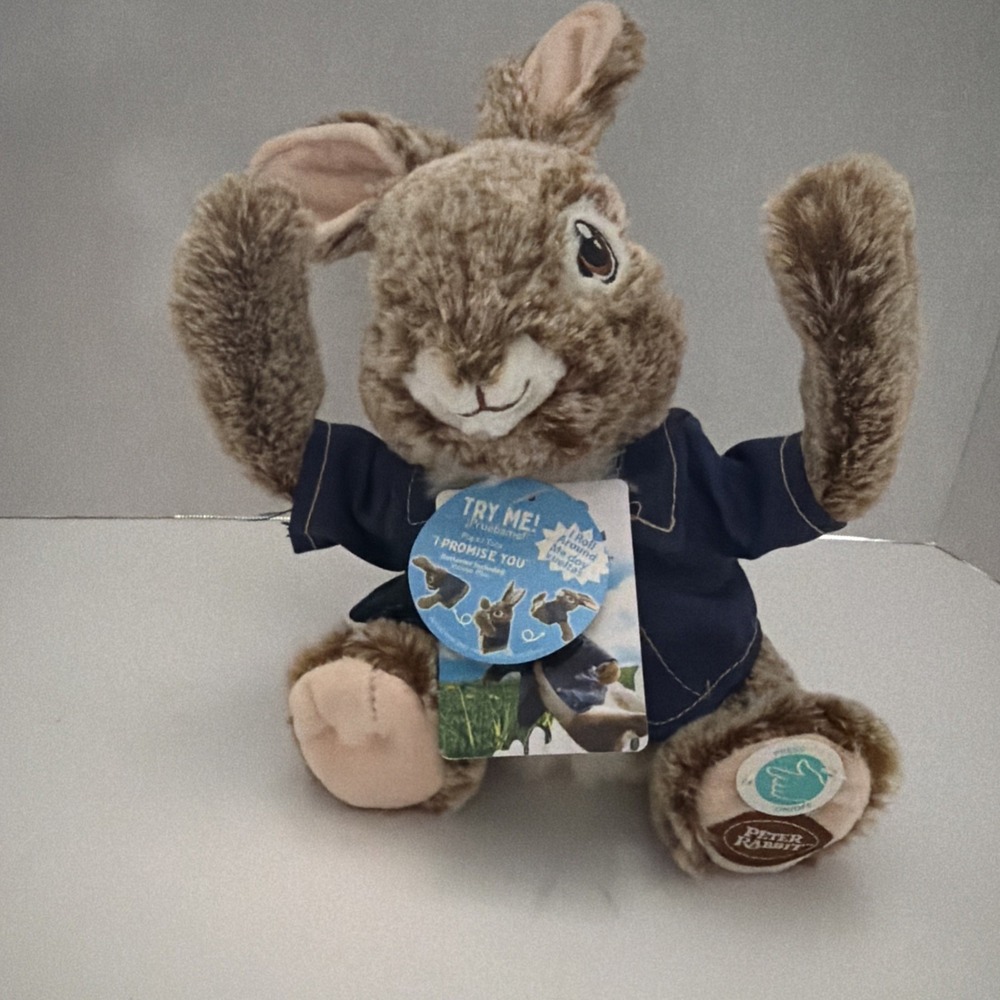 Peter Rabbit 2 Movie Talking Rolling Plush Toy Animated Bunny Blue Jacket NEW